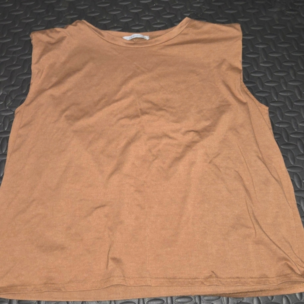 Miss Sparkling Padded Shoulders Casual Brown Sleeveless Top